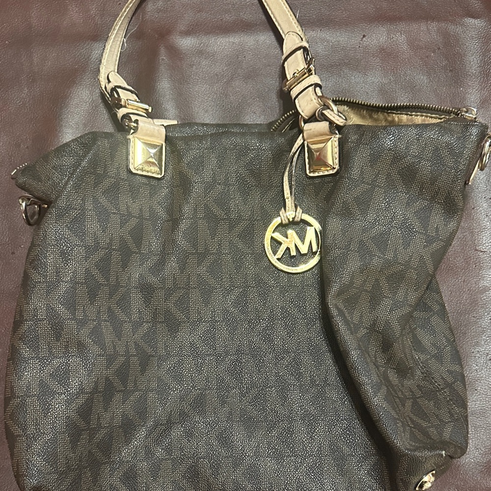 Michael Kors Brown and Gold Tote Bag with Signature Design